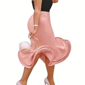 Pink High-Waist Mermaid Hem Skirt